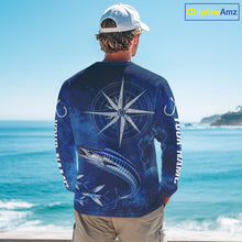 Load image into Gallery viewer, Wahoo Fishing Shirt Long Sleeve Gift For Men – Deep Sea Angler Ocean Compass Design