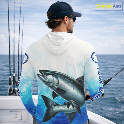 Chinook Salmon Fishing Long Sleeve Hooded Gift For Men Deep Sea Saltwater Angler Ocean Adventure 