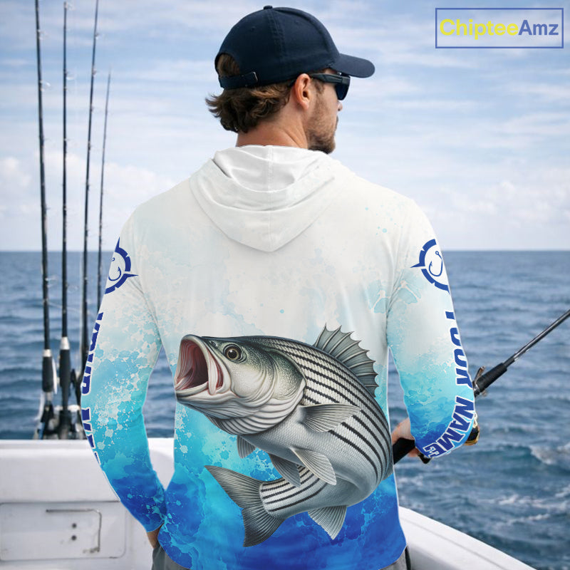 Striped Bass Fishing Long Sleeve Hooded Gift For Men Deep Sea Saltwater Angler Ocean Adventure