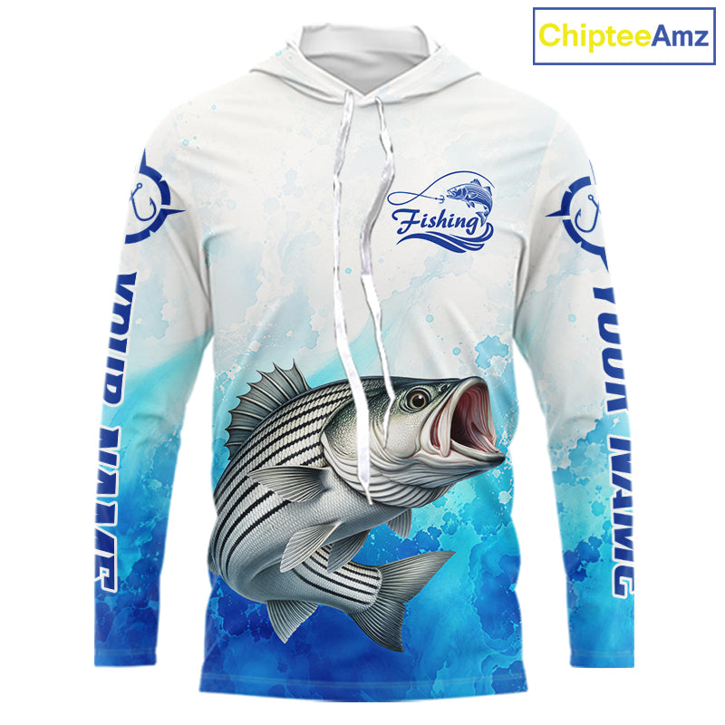 Striped Bass Fishing Long Sleeve Hooded Gift For Men Deep Sea Saltwater Angler Ocean Adventure