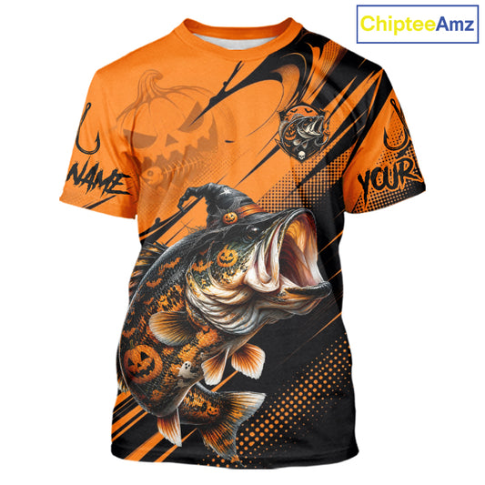 Halloween Bass Fishing Shirt, Largemouth Bass Long Sleeve Fishing Jersey, Custom Angler Gift NHT1354