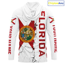 Load image into Gallery viewer, Florida Fishing Shirt Patriotic Florida Flag Long Sleeve Hooded UV Protection Fishing Jersey
