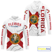 Load image into Gallery viewer, Florida Fishing Shirt Patriotic Florida Flag Long Sleeve Hooded UV Protection Fishing Jersey
