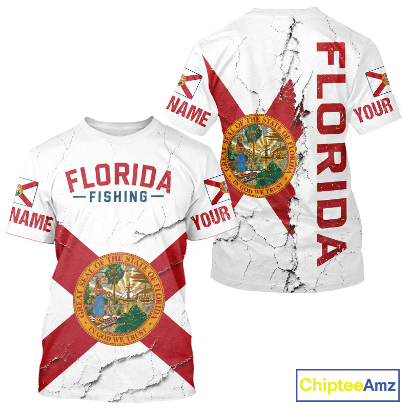 Florida Fishing T-shirts Patriotic Florida Flag  UV Protection Fishing Jersey 