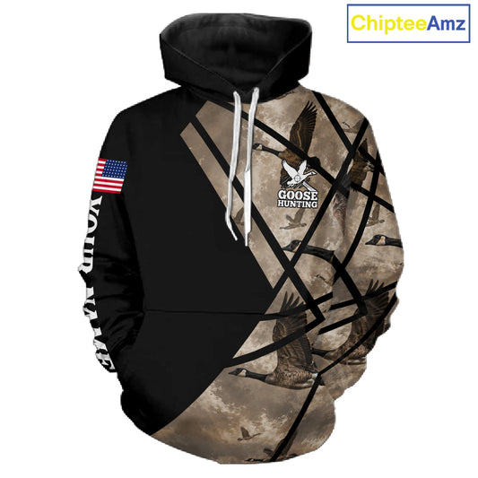 Personalized Goose Hunting Camo Flying Geese American Flag Waterfowl Hunter Custom Name Gift NHT1363