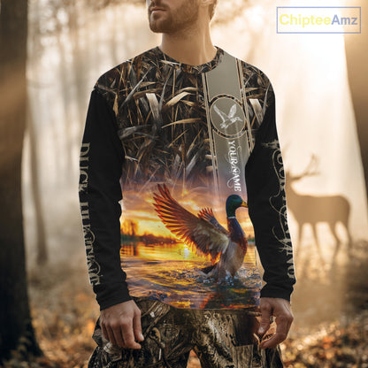 Mallard Duck Hunting Shirt Waterfowl Camo Custom Name Shirts, Personalized Hunting Clothes NHT116