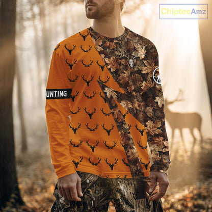Whitetail Deer Hunting Orange and Autumn Camo Shirts, Personalized Hunting Shirt NHT212