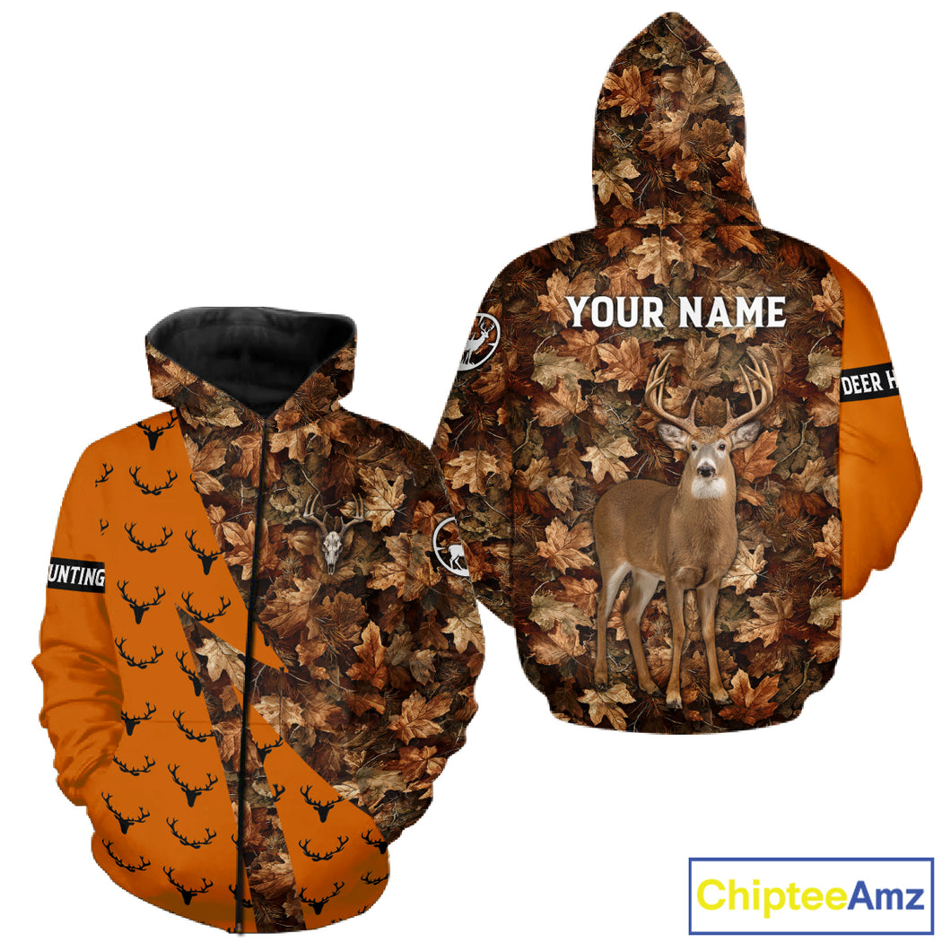 Whitetail Deer Hunting Orange and Autumn Camo Shirts, Personalized Hunting Shirt NHT212