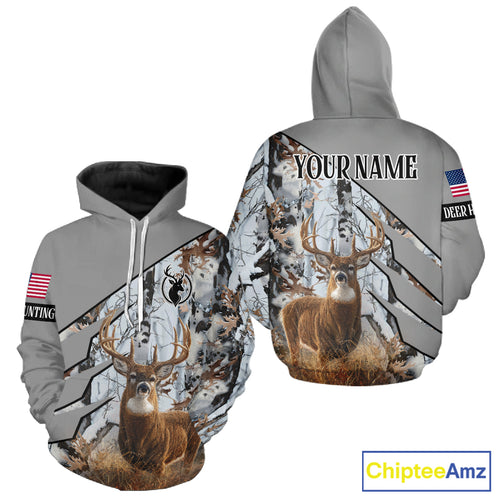 Snowfall Deer Hunting 3D All Over Print Winter Camo Shirt Custom Name For Big Game Hunters NHT214