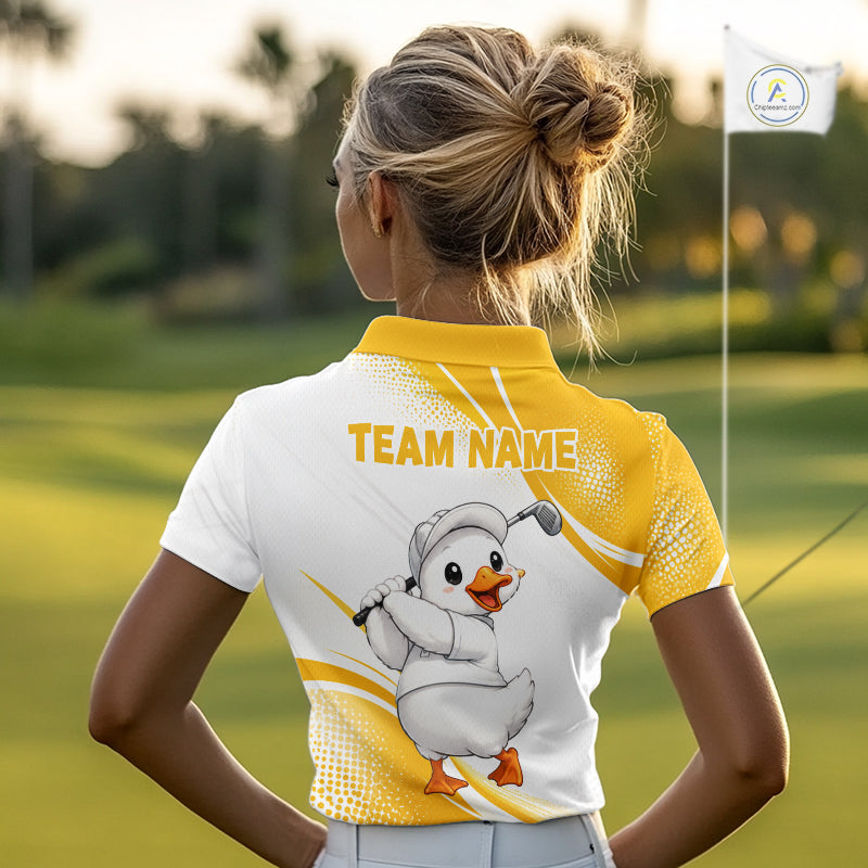 Funny Duck Swing Womens Golf Polo Shirt, Cute Duck Print Shirt, Sporty Animal Golf Gift NHT1220