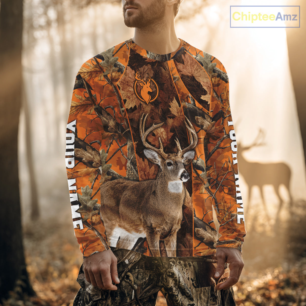 Unisex 3D Deer Hunting Orange Camo Shirt, Whitetail Deer Hunting Shirt For Deer Hunters NHT221
