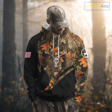 Load image into Gallery viewer, Deer Hunting Shirt 3D Autumn Camo Custom Name With Deer Skull Whitetail And US Flag NHT223