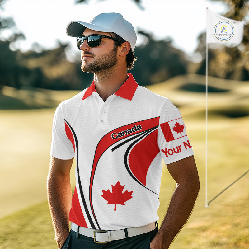 Personalized White And Red Canada Flag Mens Golf Polo Shirt, Patriotic Gifts For Golf Lover NHT735