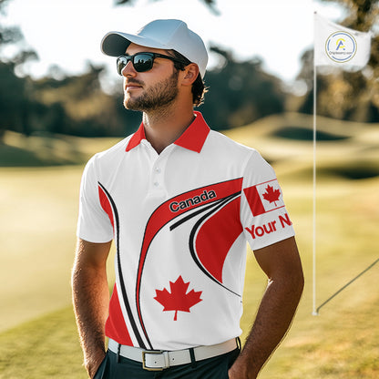 Personalized White And Red Canada Flag Mens Golf Polo Shirt, Patriotic Gifts For Golf Lover NHT735