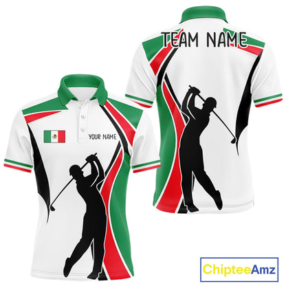 Mexican Flag White Golf Pattern Mens Polo Shirt Patriotic Mens Golf Shirt Mexico Golf Gifts NHT737
