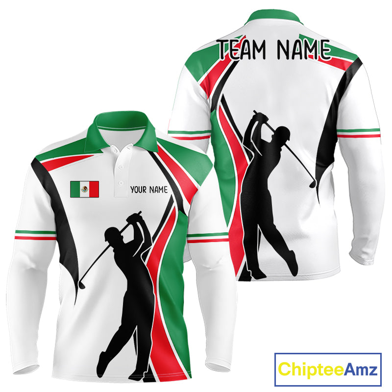 Mexican Flag White Golf Pattern Mens Polo Shirt Patriotic Mens Golf Shirt Mexico Golf Gifts NHT737
