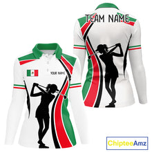 Load image into Gallery viewer, Mexican Flag White Golf Pattern Womens Polo Shirt Patriotic Womens Golf Shirt Mexico Golf Gifts NHT737