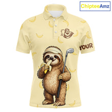 Load image into Gallery viewer, Funny Sloth Banana Mens Golf Polo Shirt Custom Golf Jerseys, Golf Apparel Gift For Golf Lovers NHT907