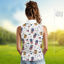 Load image into Gallery viewer, Custom Patriotic Womens Sleeveless Golf Polo Shirt With Beer Print – Personalized USA Golf Team Polo 