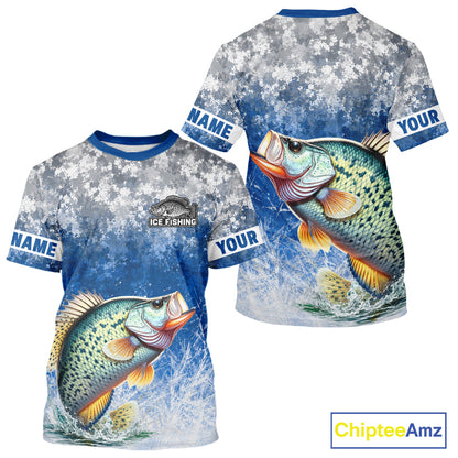 Ice Fishing Shirt With Crappie & Winter Camo Design, Fishing Shirts Short Sleeve For Men NHT1374