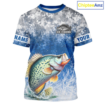 Ice Fishing Shirt With Crappie & Winter Camo Design, Fishing Shirts Short Sleeve For Men NHT1374