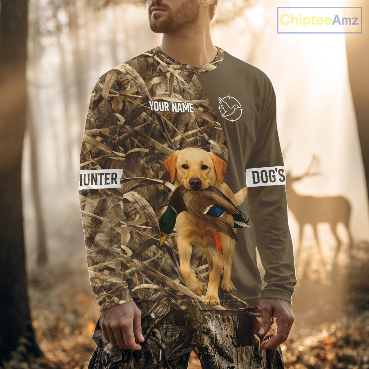 Duck Hunting Brown Camo Shirt with Yellow Lab – All Over Print Design, Gift for Hunters NHT228