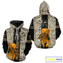 Load image into Gallery viewer, Yellow Lab Mallard Duck Hunting Winter Camo 3D Shirt, Custom Name Waterfowl Hunting Clothes NHT232