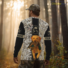Load image into Gallery viewer, Yellow Lab Mallard Duck Hunting Winter Camo 3D Shirt, Custom Name Waterfowl Hunting Clothes NHT232