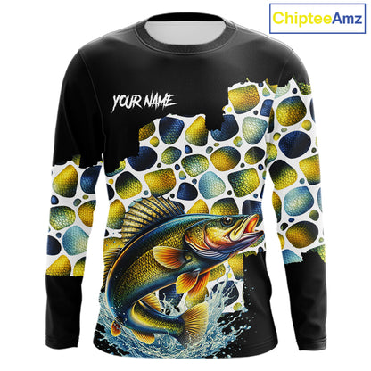 Personalized Walleye Fishing Shirt Long Sleeve, Fishing Shirts For Men NHT413
