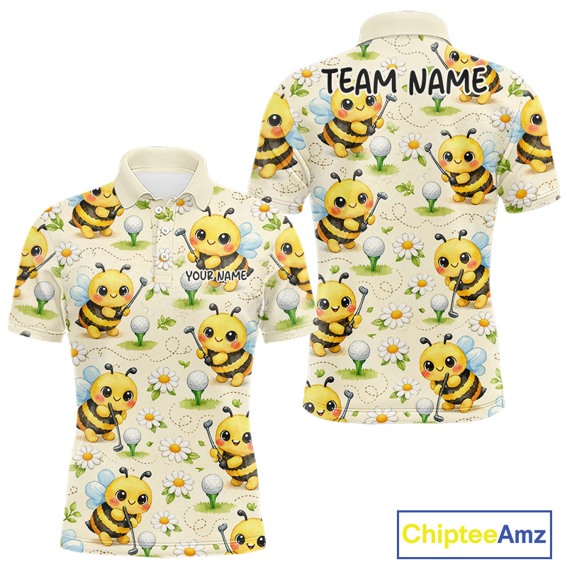 Funny Mens Golf Polo Shirt Custom Bee Pattern, Bee Golf Shirts For Team NHT541