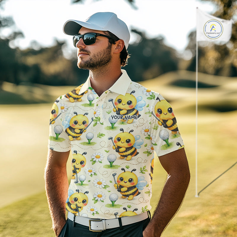 Funny Mens Golf Polo Shirt Custom Bee Pattern, Bee Golf Shirts For Team NHT541