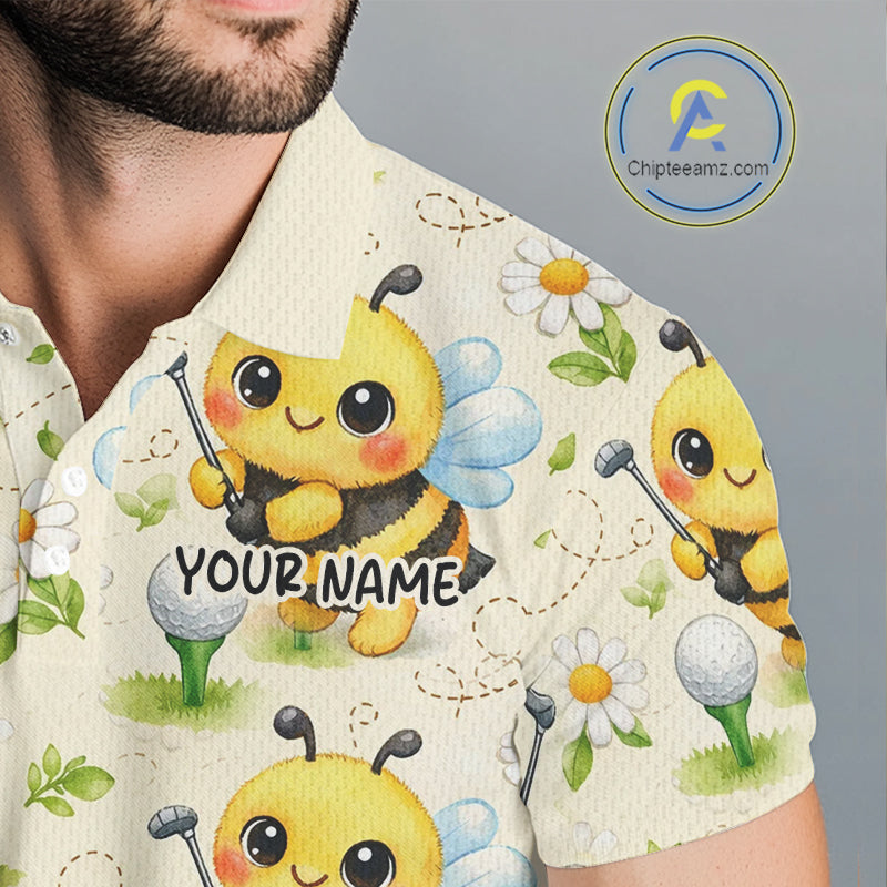 Funny Mens Golf Polo Shirt Custom Bee Pattern, Bee Golf Shirts For Team NHT541