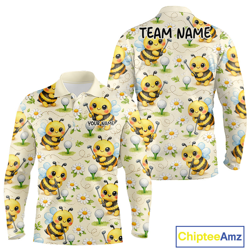 Funny Mens Golf Polo Shirt Custom Bee Pattern, Bee Golf Shirts For Team NHT541