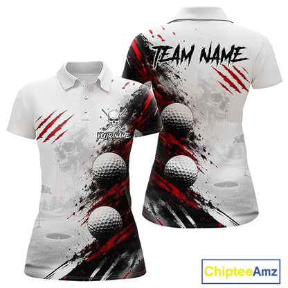 Personalized Skull Womens Golf Shirt Custom Name Family Team Outfits Cool Scratch Splatter Black Golf Polo NHT1239