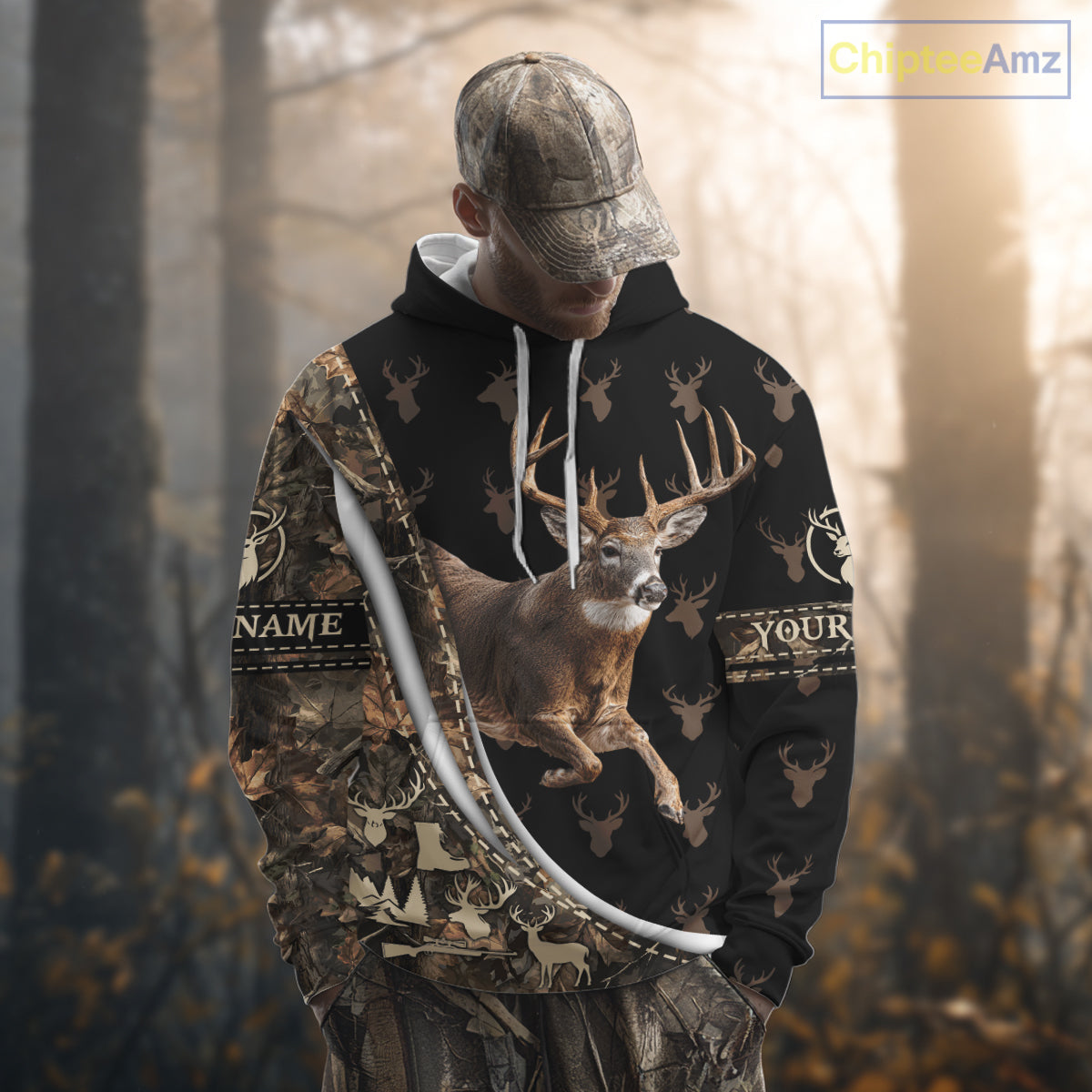 Best Deer Hunting Shirt Black Camo 3D Custom Name, Season Deer Hunting, Whitetail Deer Shirt NHT132