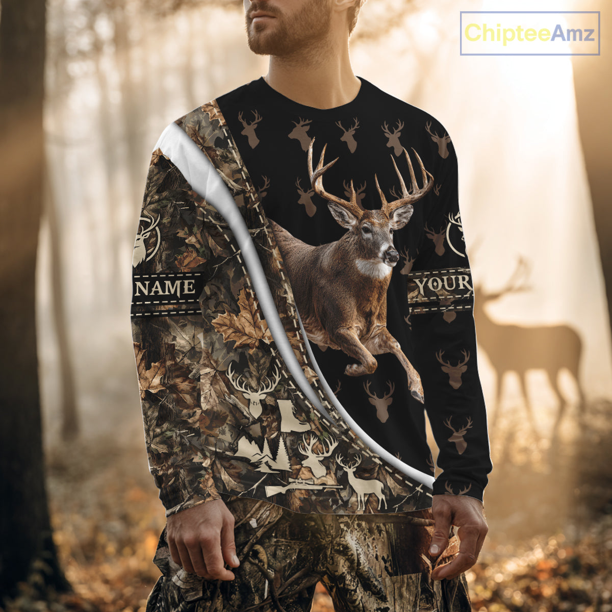 Best Deer Hunting Shirt Black Camo 3D Custom Name, Season Deer Hunting, Whitetail Deer Shirt NHT132