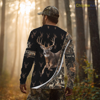 Best Deer Hunting Shirt Black Camo 3D Custom Name, Season Deer Hunting, Whitetail Deer Shirt NHT132
