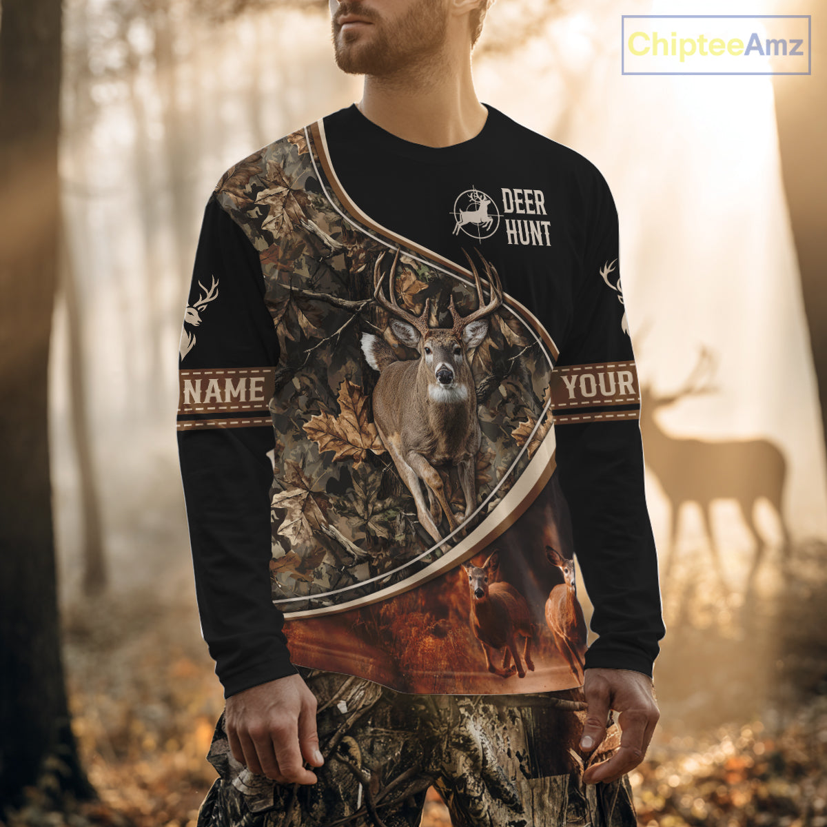 Deer Jumping Shirt Black Camo 3D Custom, Season Deer Hunting, Whitetail Deer Shirt NHT134