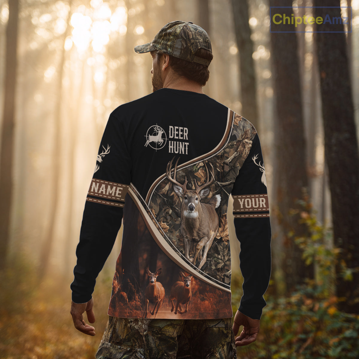 Deer Jumping Shirt Black Camo 3D Custom, Season Deer Hunting, Whitetail Deer Shirt NHT134