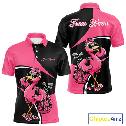 Funny Pink Flamingo Golf Polo Shirt For Men, Custom Flamingo Golf Shirt For Team NHT543