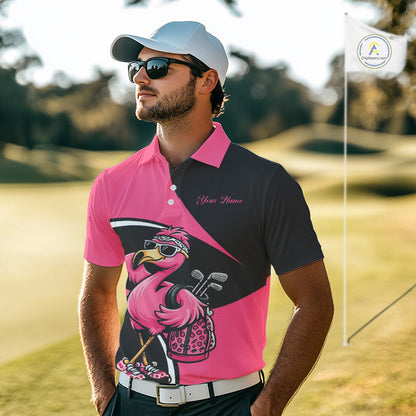 Funny Pink Flamingo Golf Polo Shirt For Men, Custom Flamingo Golf Shirt For Team NHT543