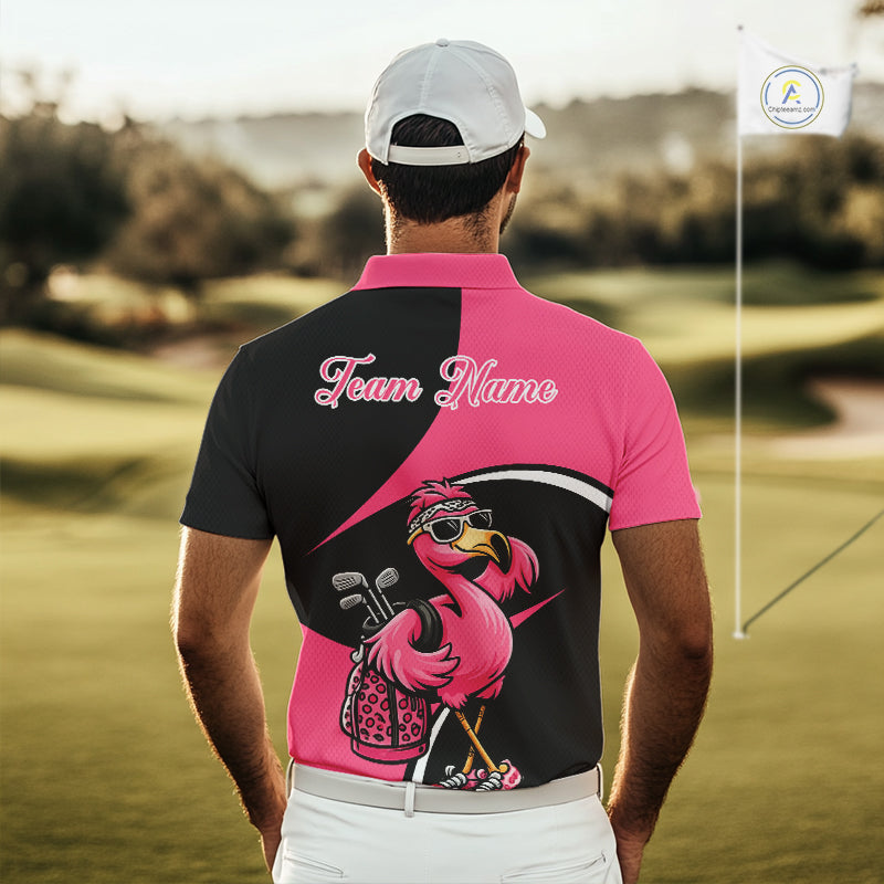 Funny Pink Flamingo Golf Polo Shirt For Men, Custom Flamingo Golf Shirt For Team NHT543
