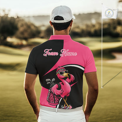 Funny Pink Flamingo Golf Polo Shirt For Men, Custom Flamingo Golf Shirt For Team NHT543