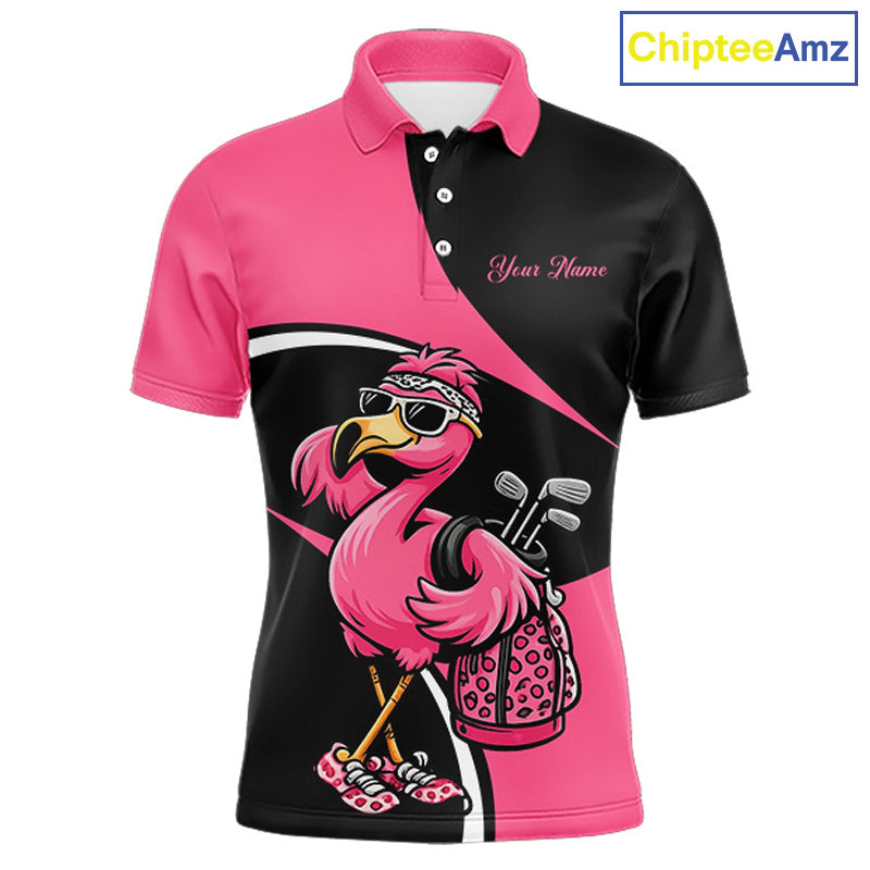 Funny Pink Flamingo Golf Polo Shirt For Men, Custom Flamingo Golf Shirt For Team NHT543