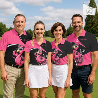Funny Pink Flamingo Golf Polo Shirt For Men, Custom Flamingo Golf Shirt For Team NHT543