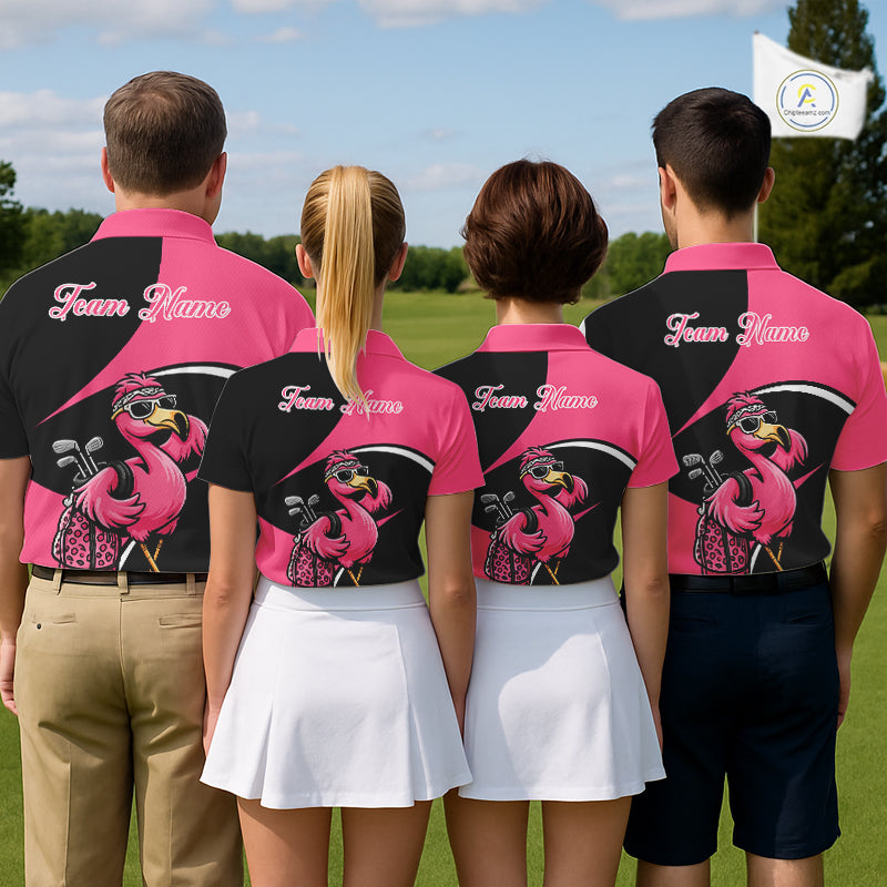 Funny Pink Flamingo Golf Polo Shirt For Men, Custom Flamingo Golf Shirt For Team NHT543