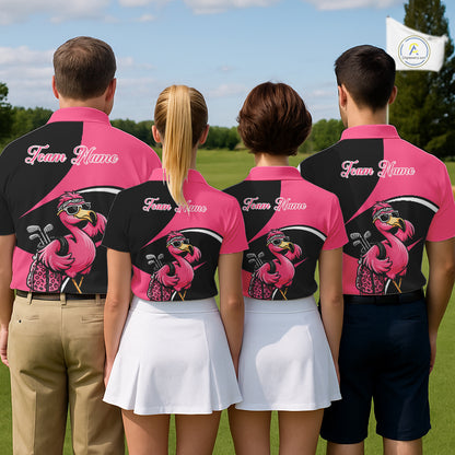 Funny Pink Flamingo Golf Polo Shirt For Men, Custom Flamingo Golf Shirt For Team NHT543