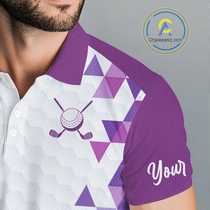 Custom Purple Geometric Mens Golf Polo Shirt, Personalized Team Name Golf Polo Shirt NHT554