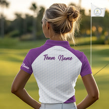 Load image into Gallery viewer, Custom Purple Geometric Womens Golf Polo Shirt, Personalized Team Name Golf Polo Shirt NHT554