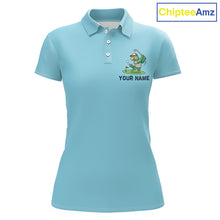 Load image into Gallery viewer, Personalized Womens Golf Polo Shirt Custom Name Funny Green Parrot Design|Blue 